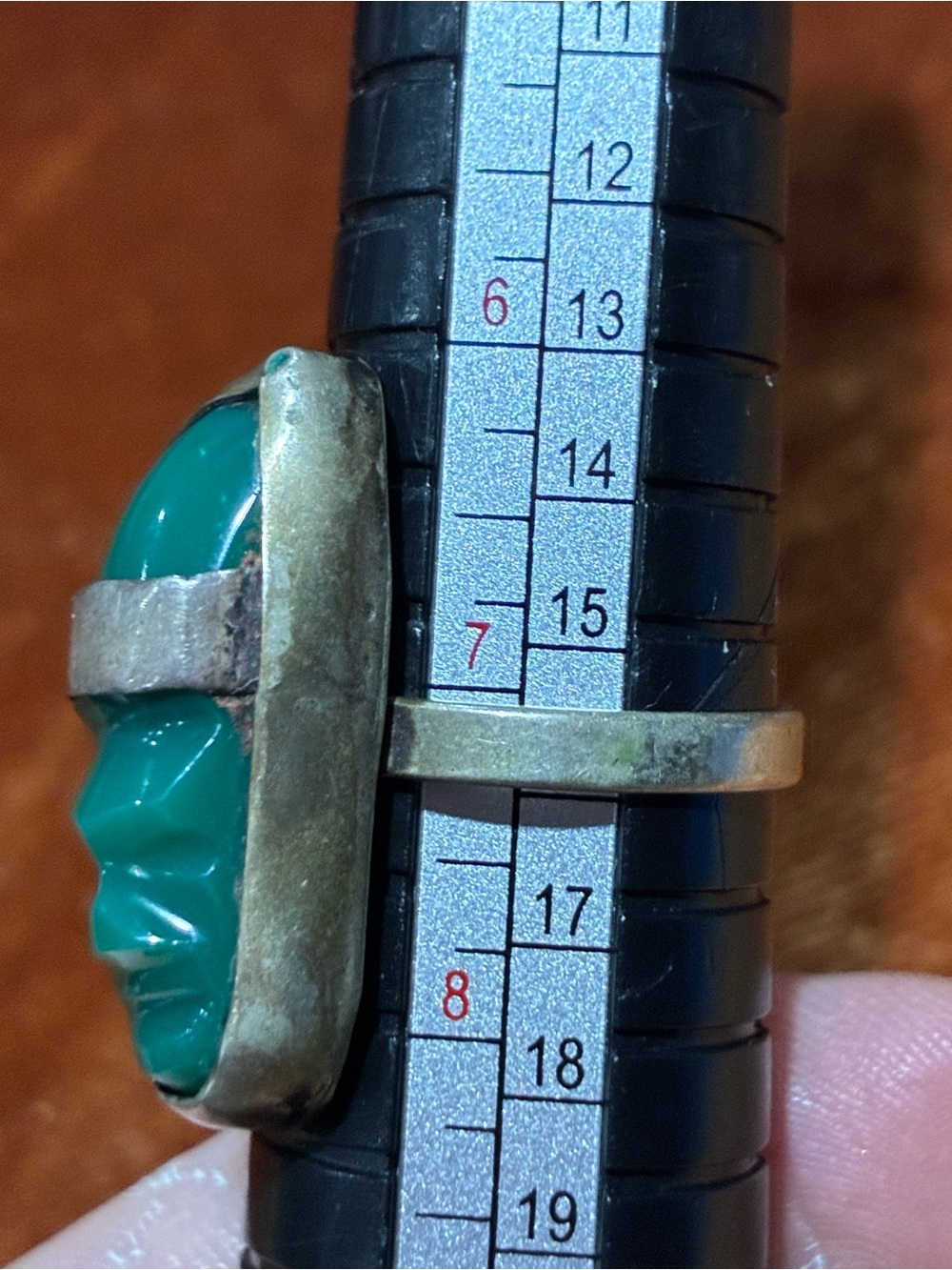 Vintage Alpaca Mexico Green Glass Abstract Face Ring - Picture 8 of 8